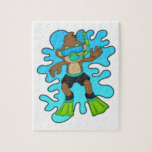 Monkey as Diver with Snorkel Jigsaw Puzzle