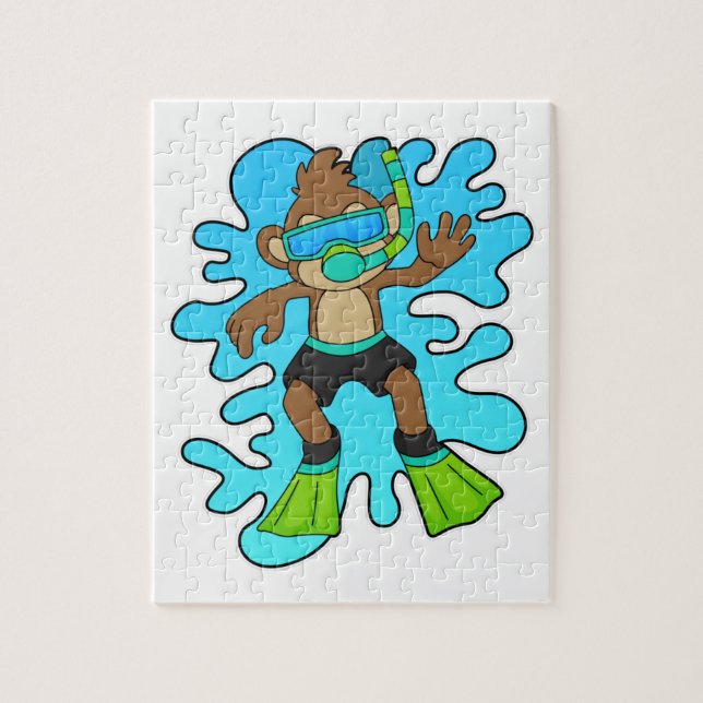 Monkey as Diver with Snorkel Jigsaw Puzzle (Vertical)
