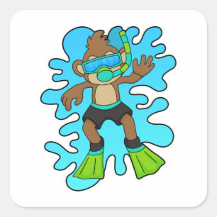 Monkey as Diver with Snorkel Square Sticker