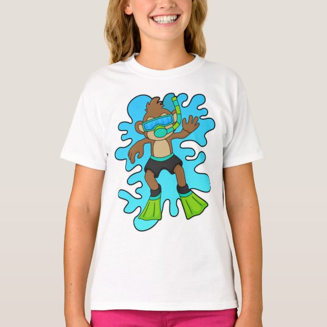 Monkey as Diver with Snorkel T-Shirt (Front)