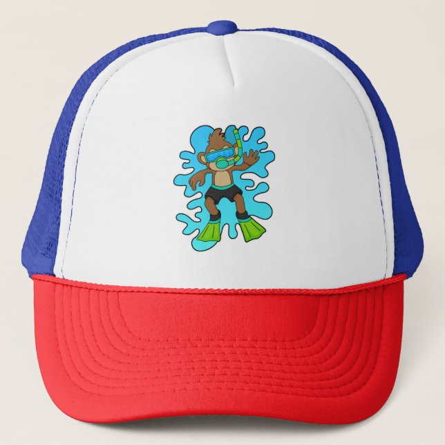 Monkey as Diver with Snorkel Trucker Hat (Front)