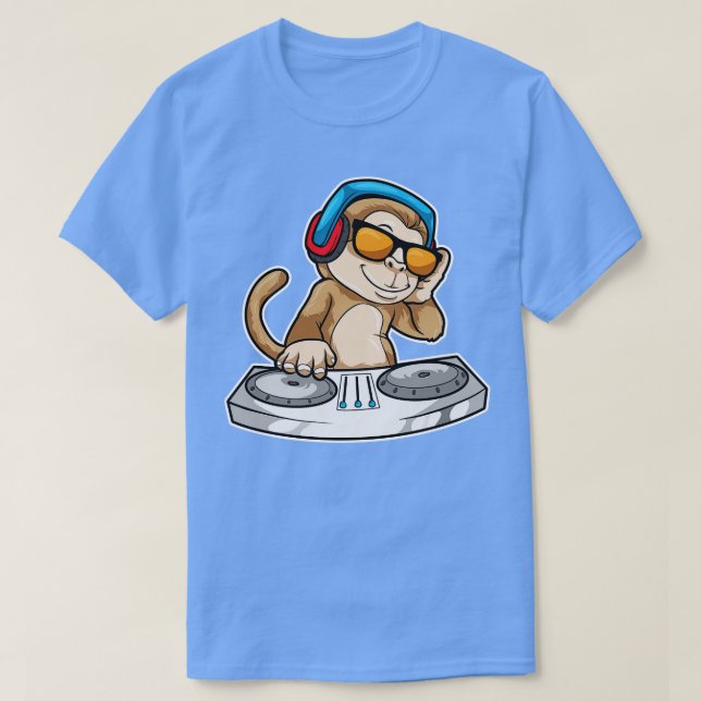 Monkey as DJ with Headphones Mixing desk T-Shirt (Design Front)