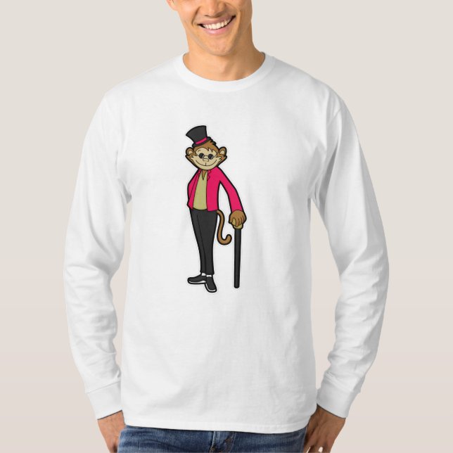 Monkey as Gentleman with Hat & Walking stick T-Shirt (Front)