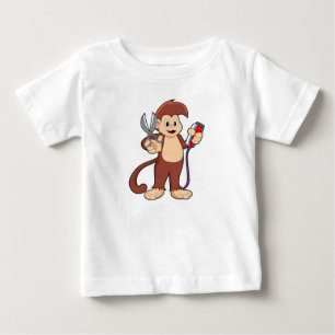 Monkey as Hairdresser with Scissors & Razor Baby T-Shirt