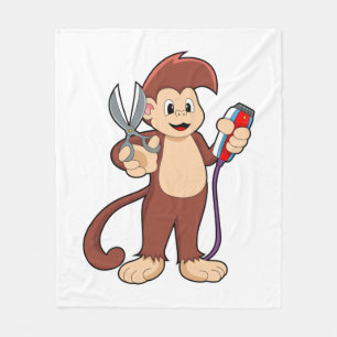 Monkey as Hairdresser with Scissors & Razor Fleece Blanket
