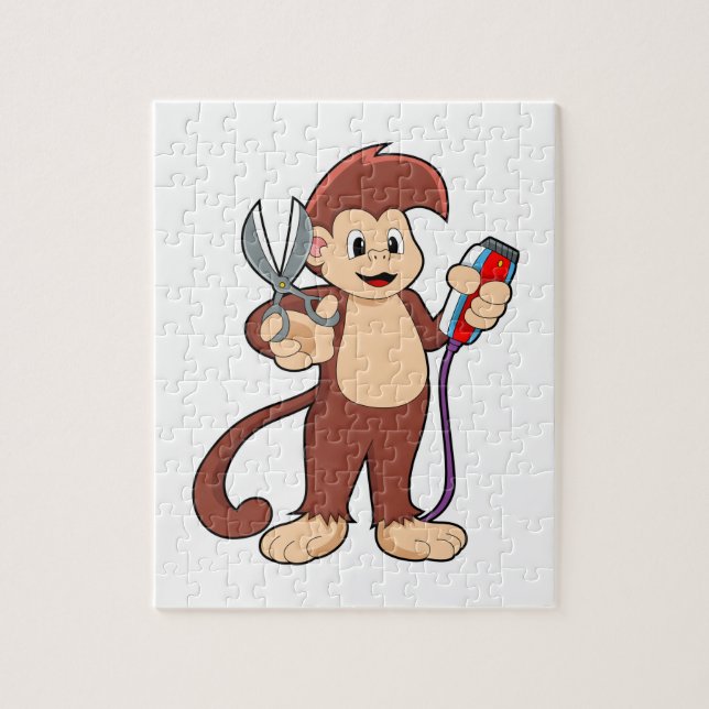 Monkey as Hairdresser with Scissors & Razor Jigsaw Puzzle (Vertical)