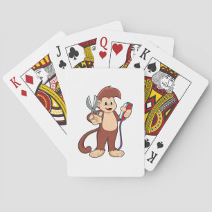 Monkey as Hairdresser with Scissors & Razor Playing Cards