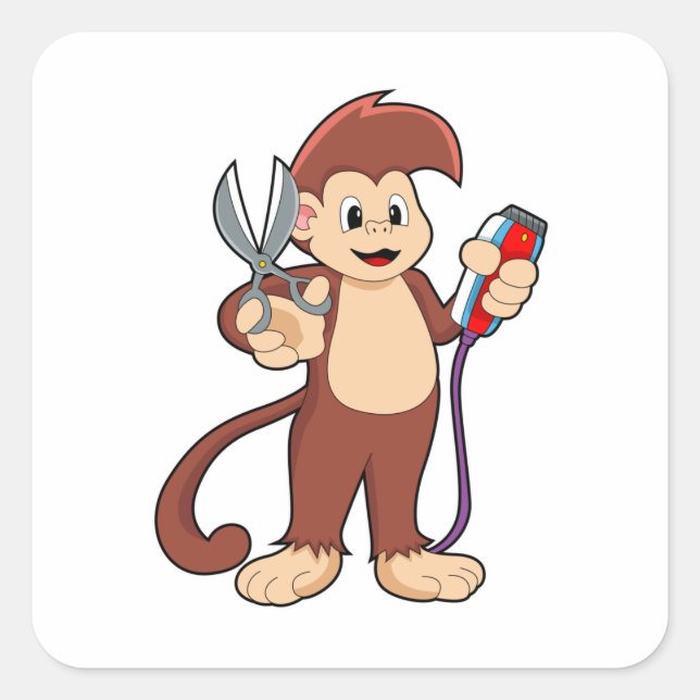 Monkey as Hairdresser with Scissors & Razor Square Sticker (Front)
