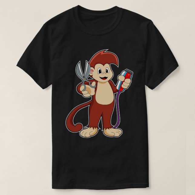 Monkey as Hairdresser with Scissors Razor T-Shirt (Design Front)