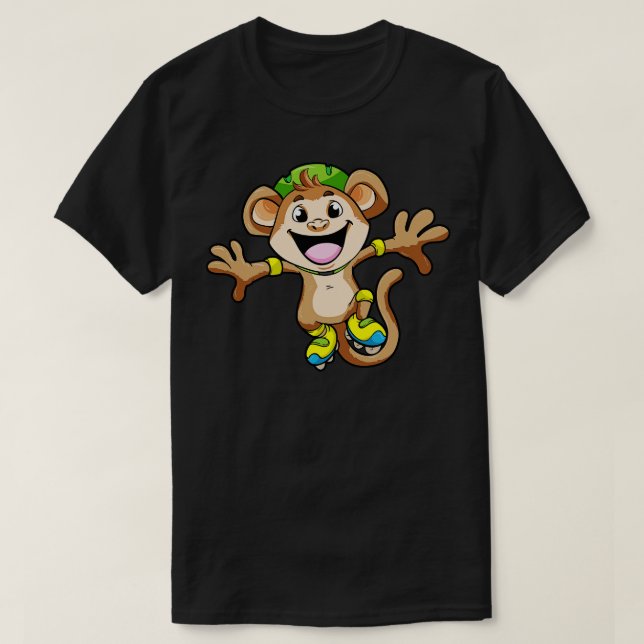 Monkey as Inline Skater with Inline Skates and Hel T-Shirt (Design Front)