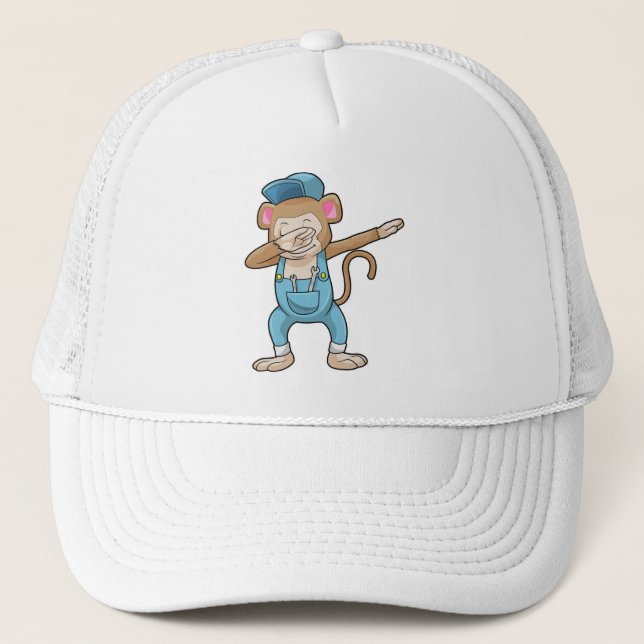 Monkey as Mechanic at Hip Hop Dance Dab Trucker Hat (Front)