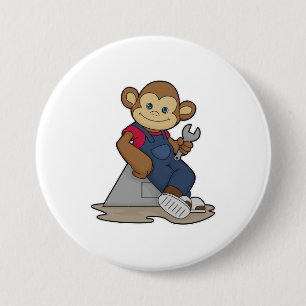 Monkey as Mechanic with Wrench 7.5 Cm Round Badge