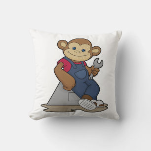 Monkey as Mechanic with Wrench Cushion
