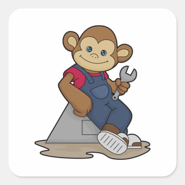 Monkey as Mechanic with Wrench Square Sticker (Front)