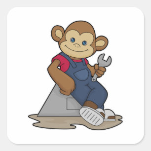 Monkey as Mechanic with Wrench Square Sticker