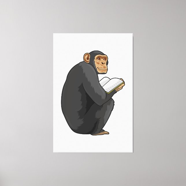 Monkey as Nerd with Book Canvas Print (Front)