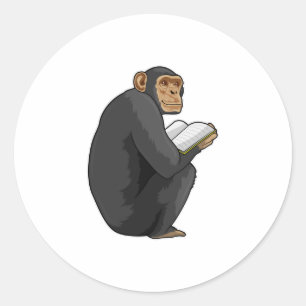 Monkey as Nerd with Book Classic Round Sticker