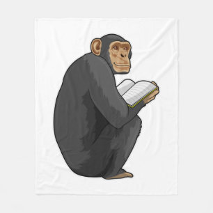 Monkey as Nerd with Book Fleece Blanket