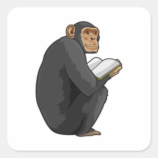 Monkey as Nerd with Book Square Sticker (Front)