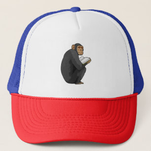 Monkey as Nerd with Book Trucker Hat