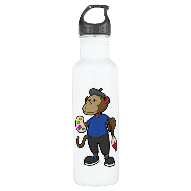 Monkey as Painter with Paint & Brush 710 Ml Water Bottle (Front)