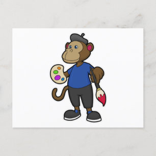 Monkey as Painter with Paint & Brush Postcard