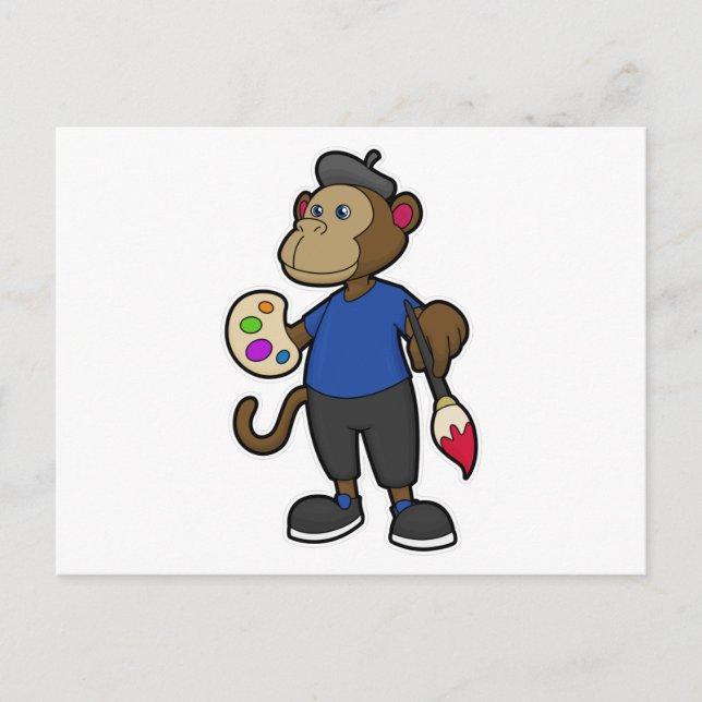 Monkey as Painter with Paint & Brush Postcard (Front)