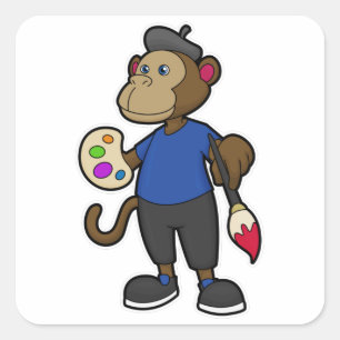 Monkey as Painter with Paint & Brush Square Sticker