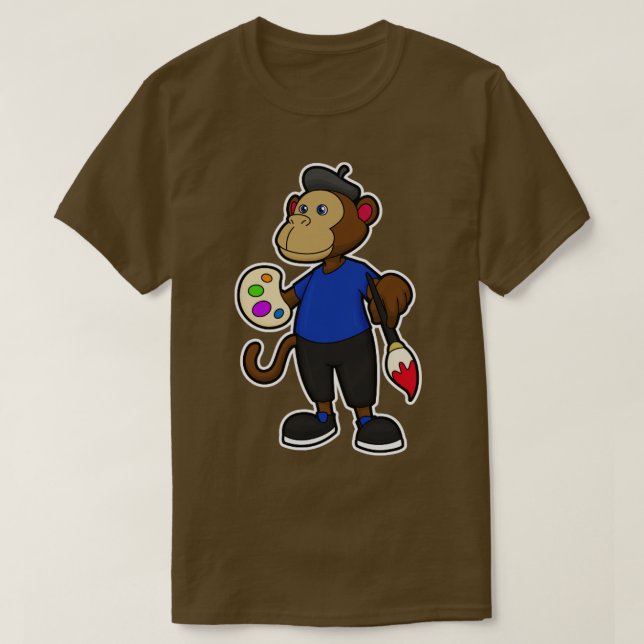 Monkey as Painter with Paint Brush T-Shirt (Design Front)