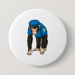 Monkey as Police officer with Uniform 7.5 Cm Round Badge