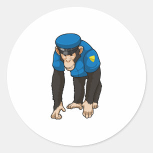 Monkey as Police officer with Uniform Classic Round Sticker