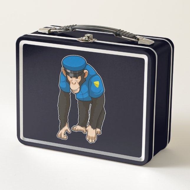 Monkey as Police officer with Uniform Metal Lunch Box (Front)
