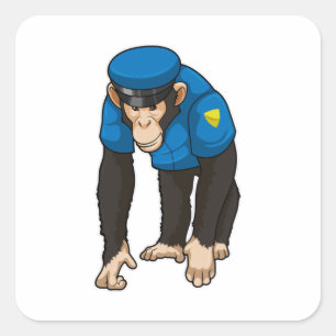 Monkey as Police officer with Uniform Square Sticker