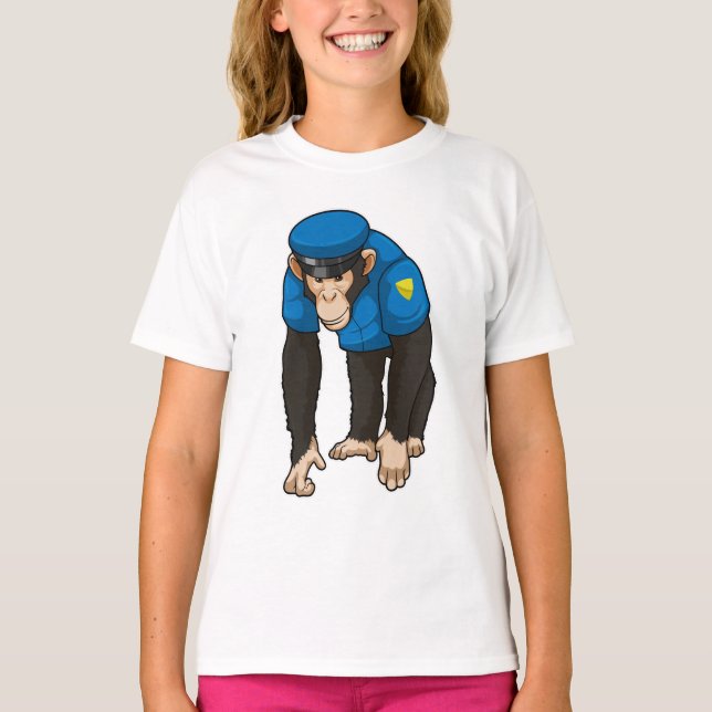 Monkey as Police officer with Uniform T-Shirt (Front)