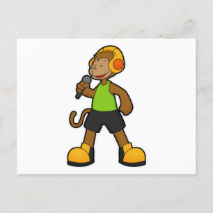 Monkey as Singer with Microphone & Headphone Postcard