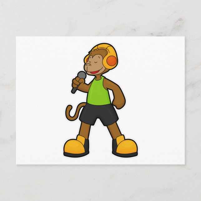 Monkey as Singer with Microphone & Headphone Postcard (Front)