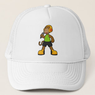 Monkey as Singer with Microphone & Headphone Trucker Hat