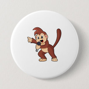 Monkey as Singer with Microphone.PNG 7.5 Cm Round Badge