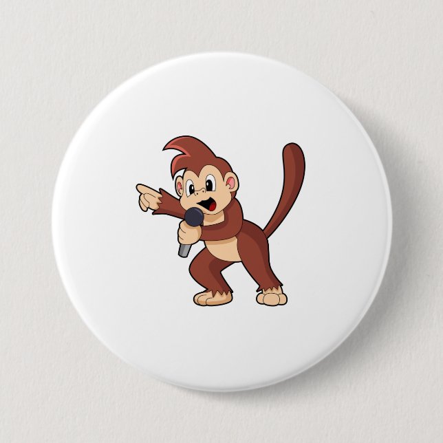 Monkey as Singer with Microphone.PNG 7.5 Cm Round Badge (Front)