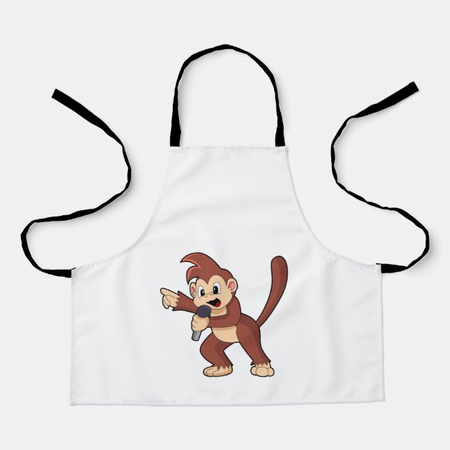 Monkey as Singer with Microphone.PNG Apron (Front)