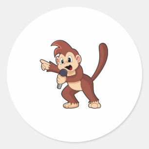 Monkey as Singer with Microphone.PNG Classic Round Sticker