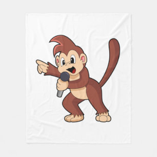 Monkey as Singer with Microphone.PNG Fleece Blanket