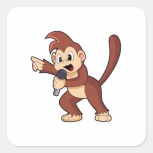 Monkey as Singer with Microphone.PNG Square Sticker