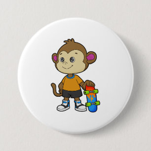 Monkey as Skater with Skateboard 7.5 Cm Round Badge