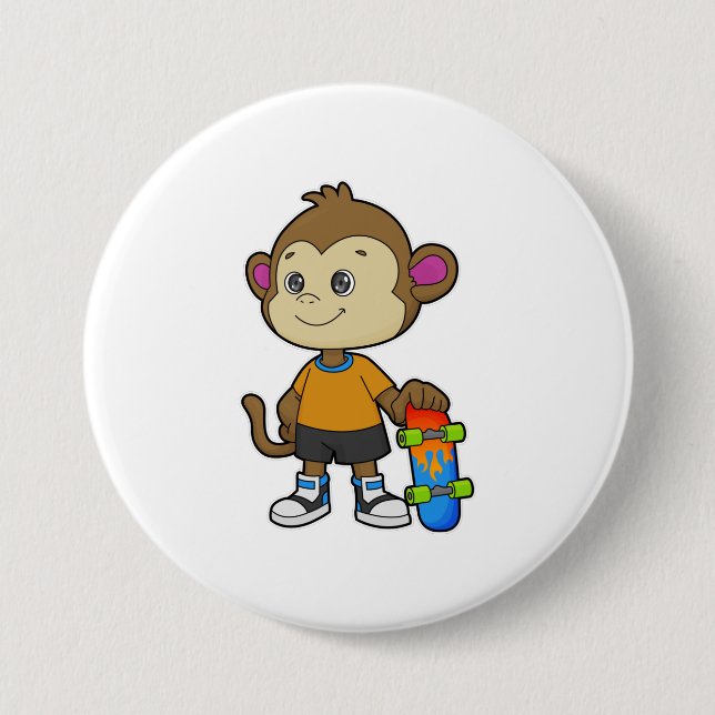 Monkey as Skater with Skateboard 7.5 Cm Round Badge (Front)