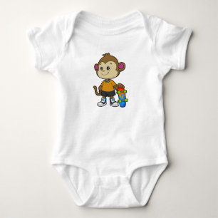 Monkey as Skater with Skateboard Baby Bodysuit