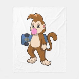 Monkey as Skater with Skateboard Fleece Blanket
