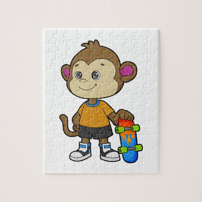 Monkey as Skater with Skateboard Jigsaw Puzzle (Vertical)