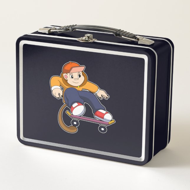 Monkey as Skater with Skateboard Metal Lunch Box (Front)