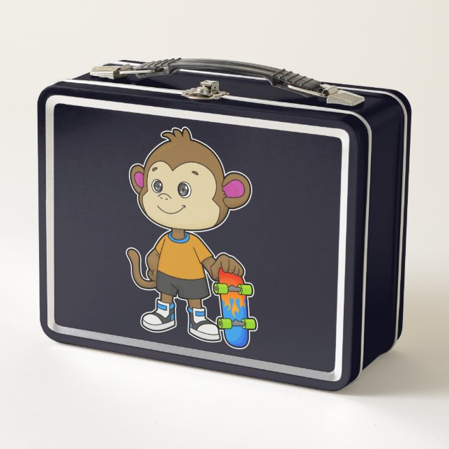 Monkey as Skater with Skateboard Metal Lunch Box (Front)